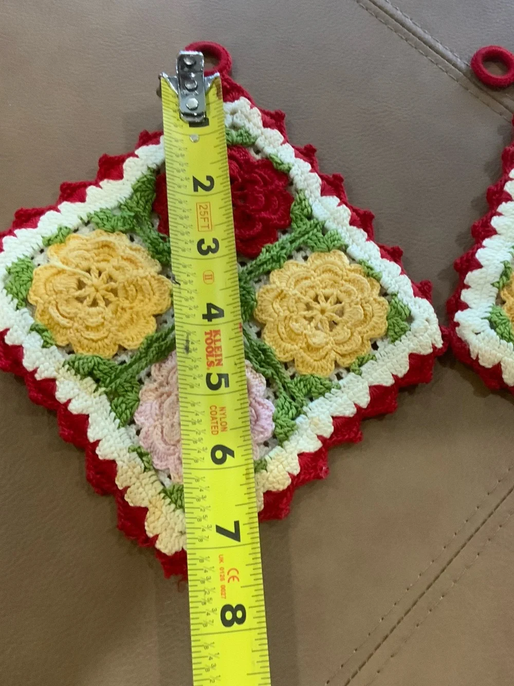 PAIR Handmade Crochet Floral Pot Holders - Red, Yellow, Pink, Green